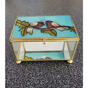 Vintage Stain Glass Trinket Box Love Birds Motiff